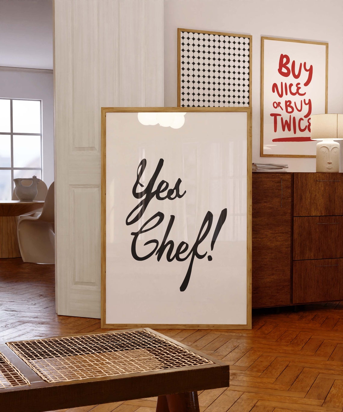 Yes Chef Elegant Script Lettering Modern Kitchen Quote Poster - Image 2