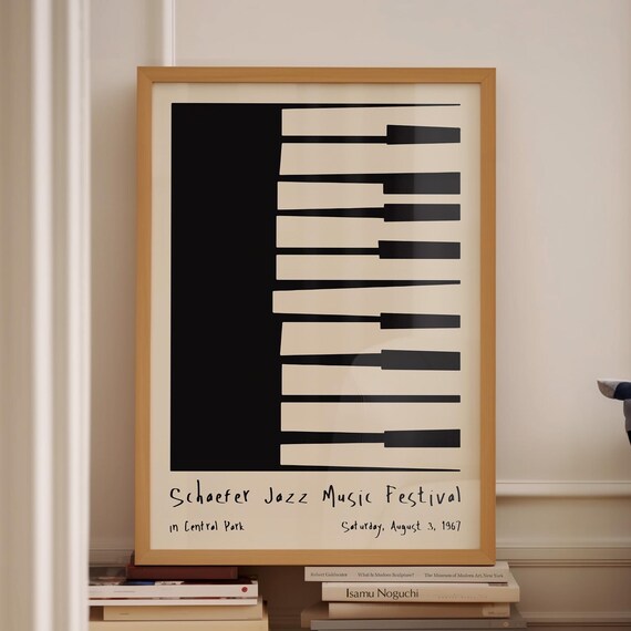 Schaefer Jazz Music Festival 1967 Piano Keys Retro Art Poster