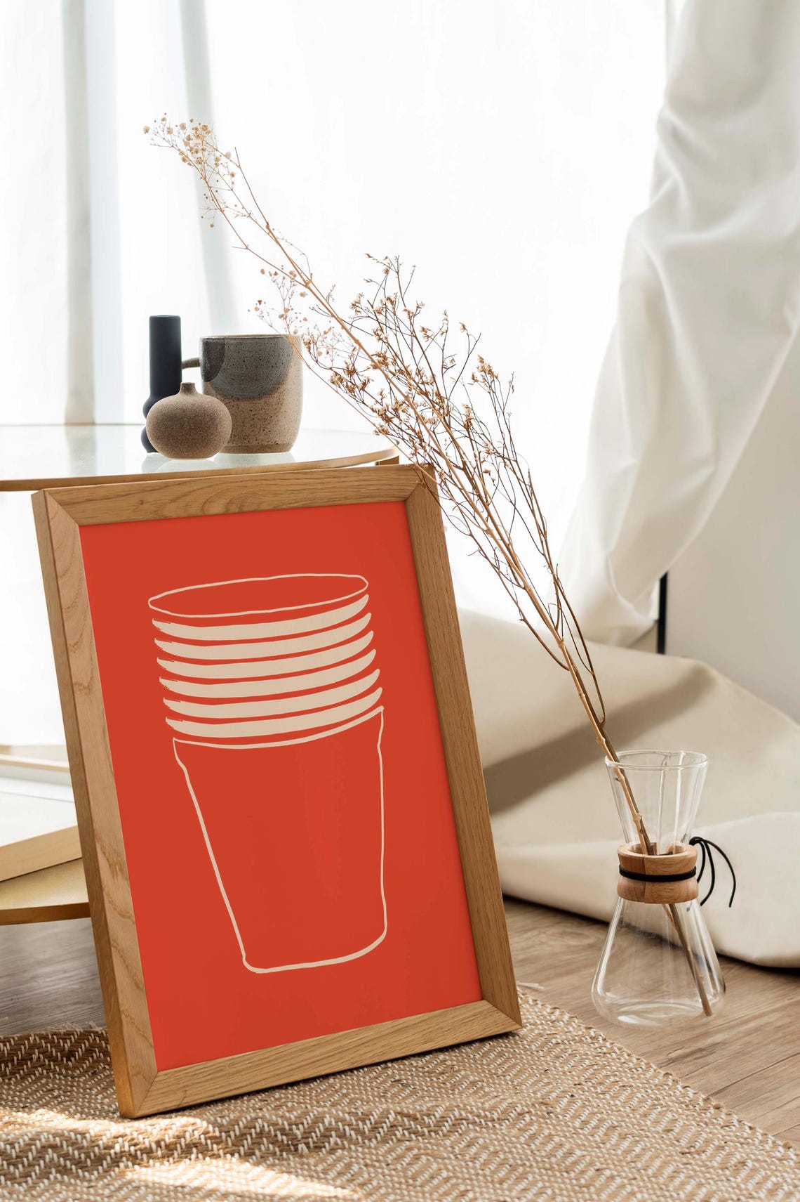 Red Solo Cup Line Art Stacked Party Cups Minimalist Art Poster - Image 2
