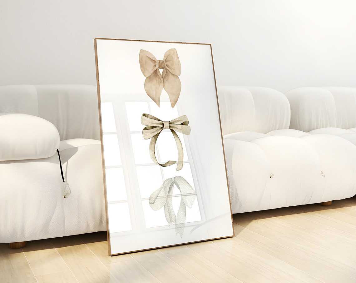 Beige Neutral Watercolor Bows Vertical Trio Sweet Coquette Poster - Image 3