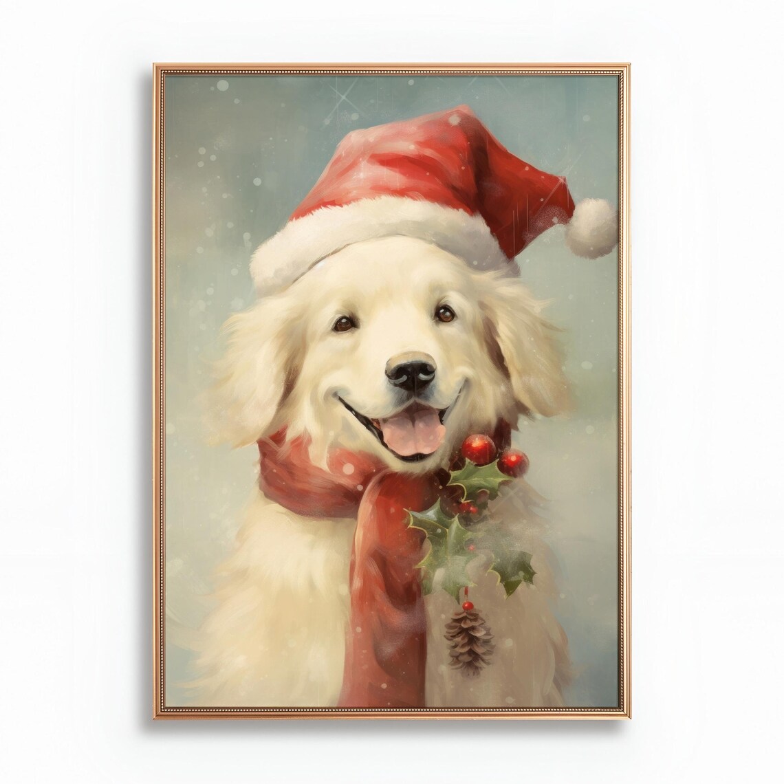 Smiling Golden Retriever Santa Hat Christmas Dog Portrait Poster