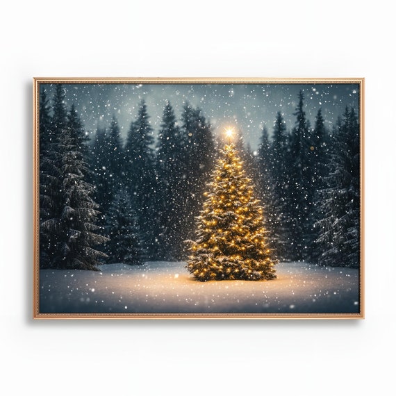 Oil Forest Painting Snow Landscape Large Wall Art Winter Farmhouse Print Rustic Nordic Decor Winter
