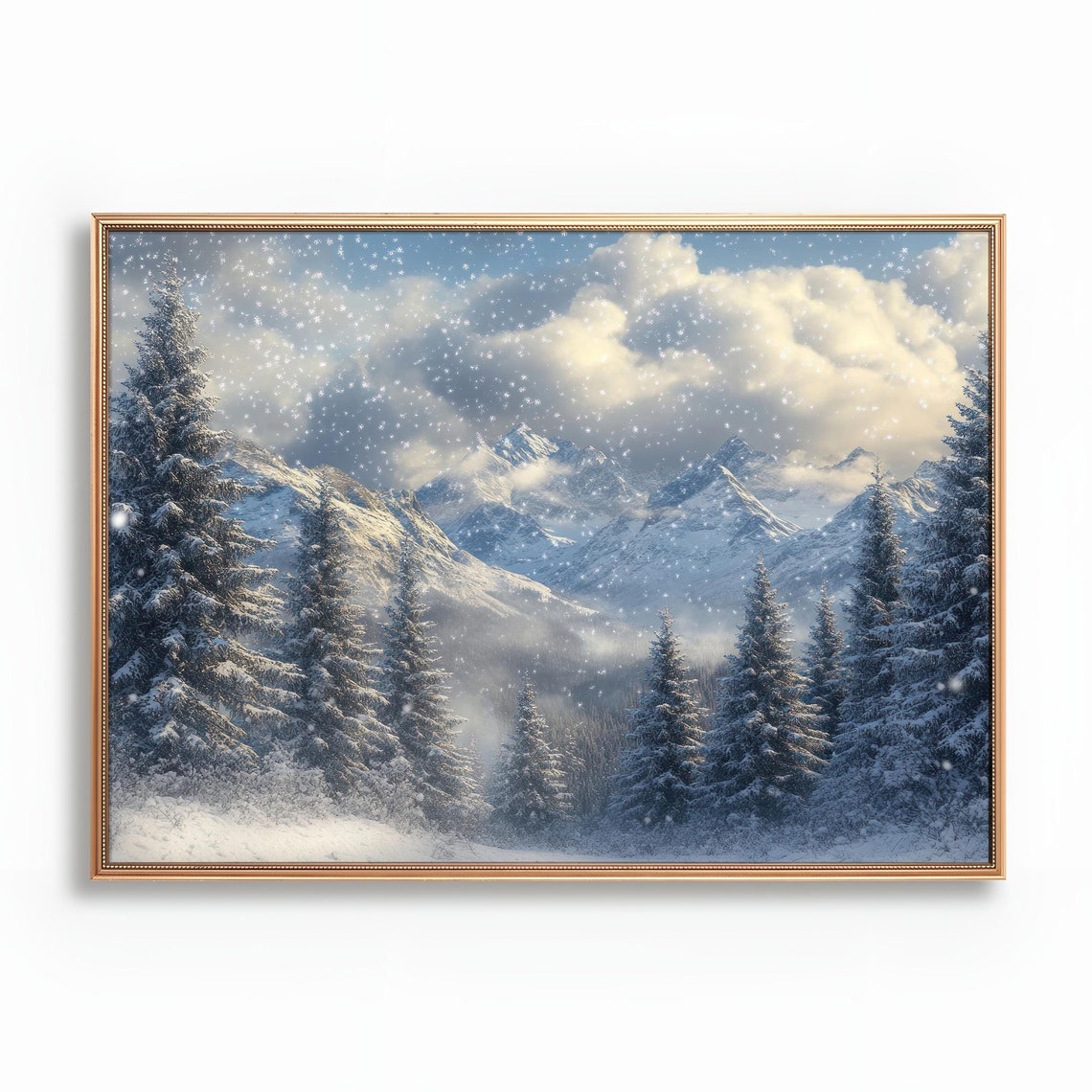 Snowy Winter Forest Mountains Falling Snow Scenic Landscape Poster