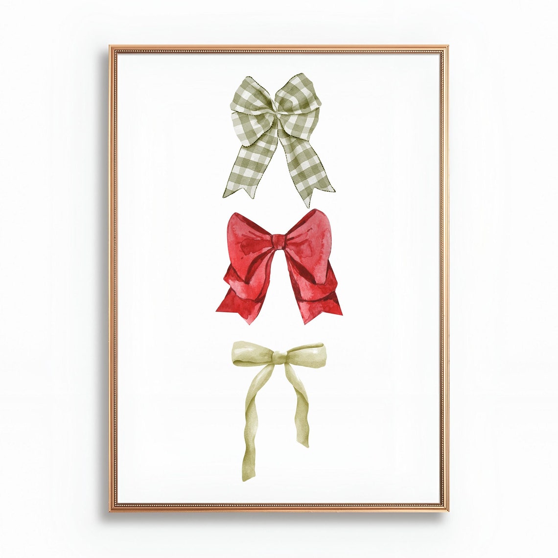 Watercolor Christmas Bows Trio Red Green Gingham Holiday Poster