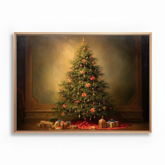 Elegant Christmas Tree With Gifts Warm Paneled Room Glow Poster