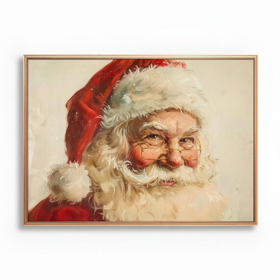 Vintage Santa Claus Portrait Classic Christmas Oil Painting Poster