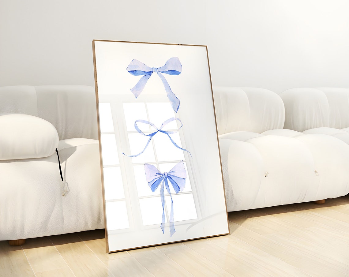 Periwinkle Blue Watercolor Bows Vertical Trio Coquette Poster - Image 4