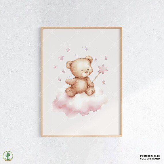 Magic Bear On Cloud Nursery Wall Art Print Cute Baby Room Decor Animal Kids Poster