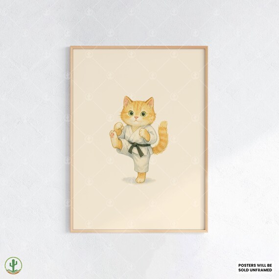 Orange Tabby Kitten Karate Uniform Black Belt Martial Arts Art Print