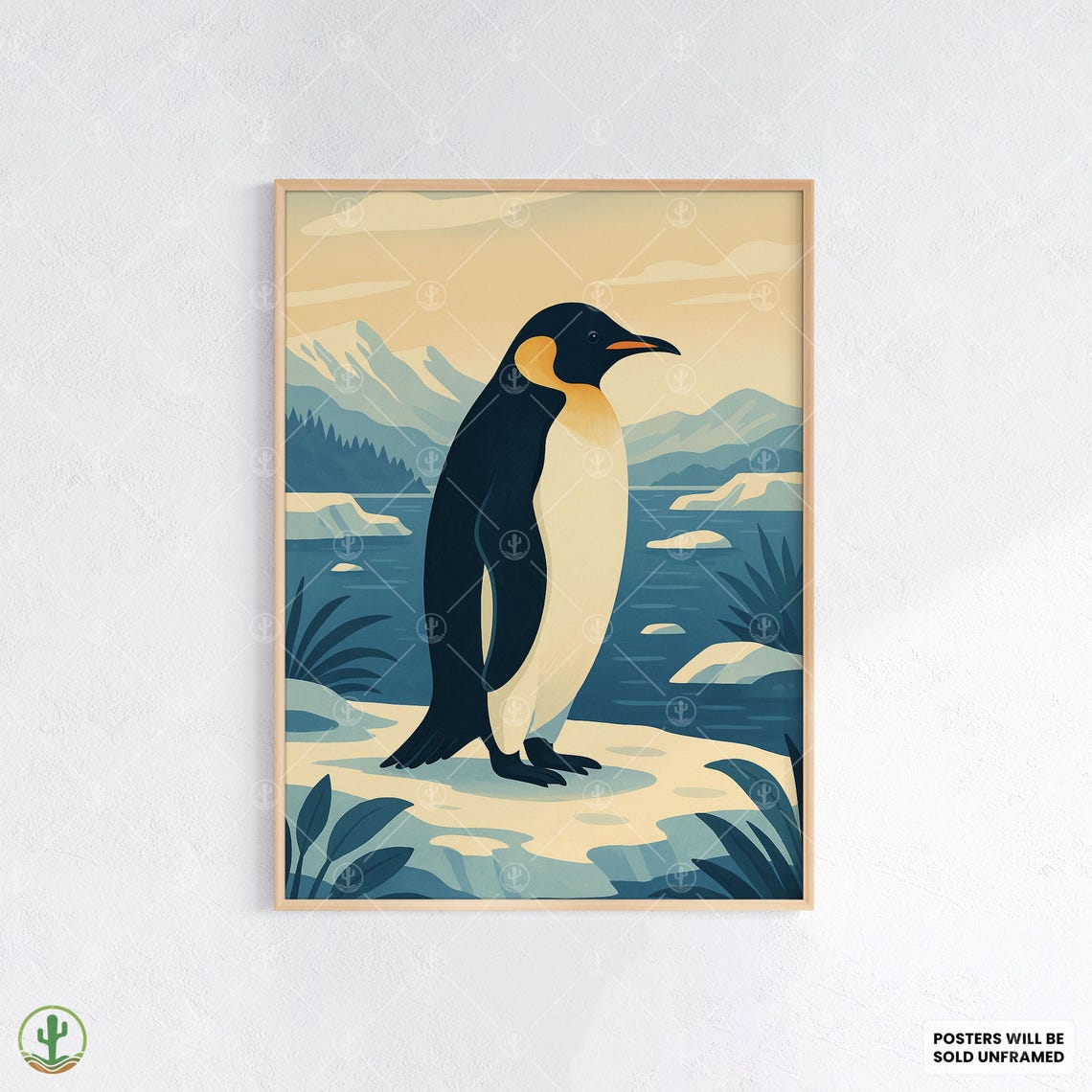 Emperor Penguin Arctic Ice Vintage Travel Style Illustration Poster