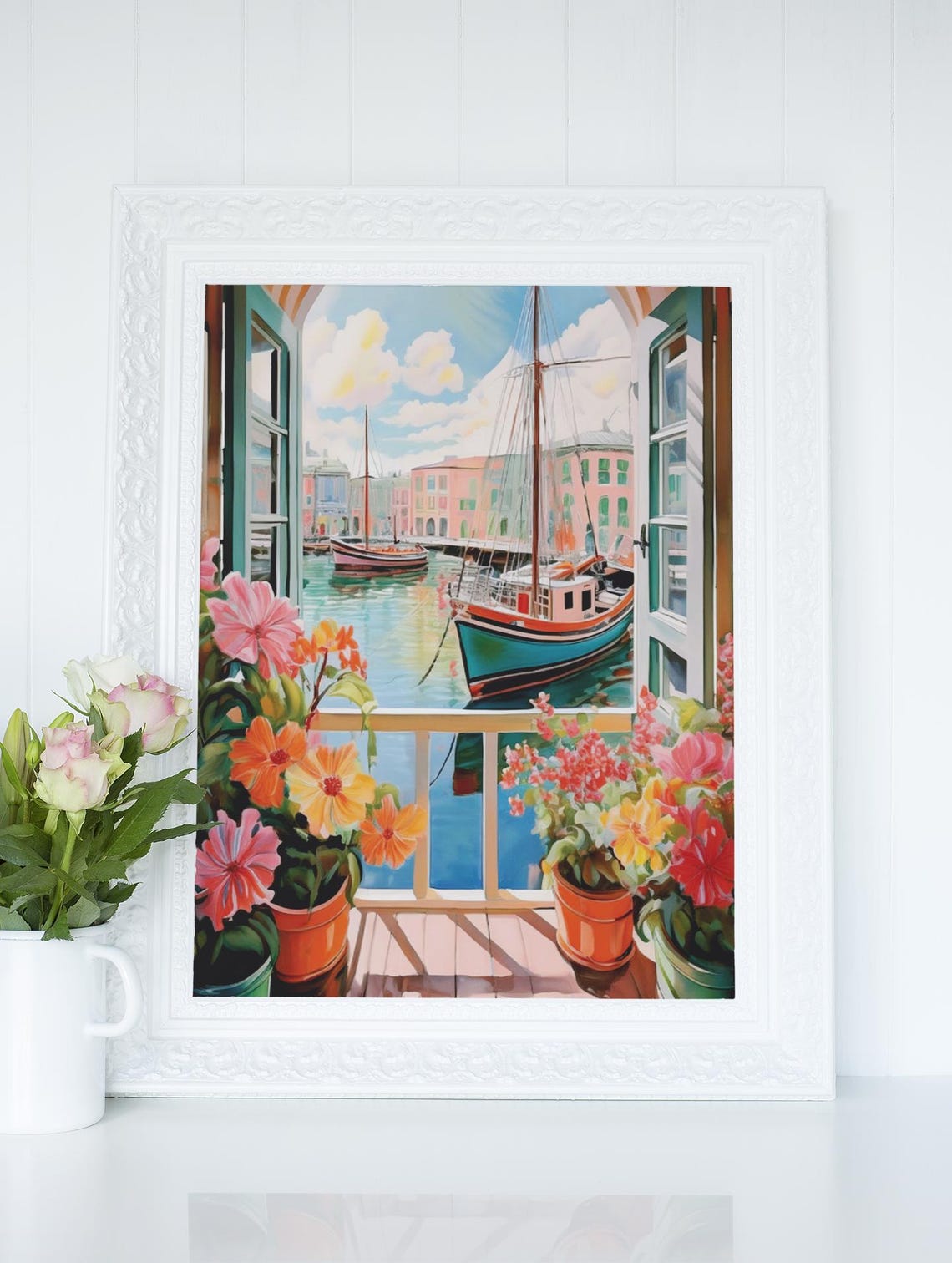 Harbor Daydream Wall Art Vibrant Coastal Balcony View Nautical Print For Home Office Or Gallery Wall Rental Home Art - Image 3