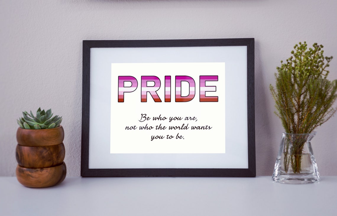Lesbian Pride Flag Be Who You Are Quote Poster in Pink Stripes - Image 2