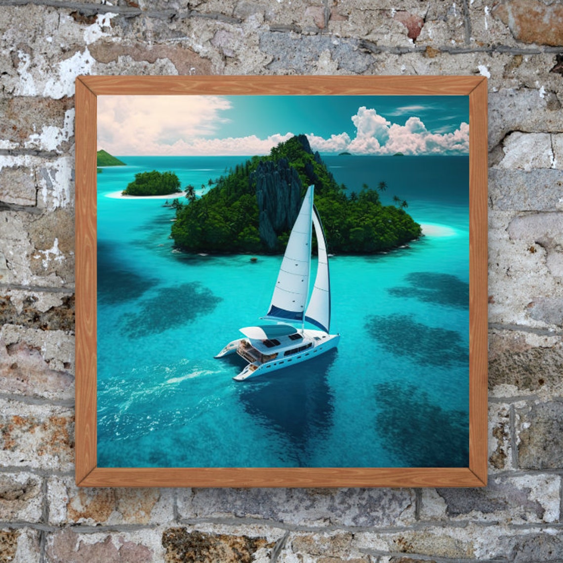 Sailing Catamaran Turquoise Lagoon Tropical Island Escape Art Poster - Image 4