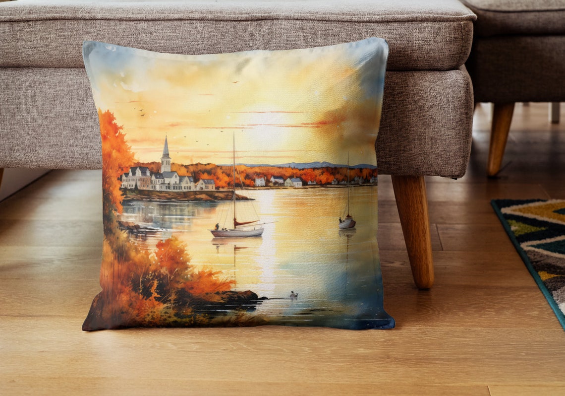 Golden Harbor Sunset Sailboats Autumn Watercolor Coastal Art Poster - Image 2