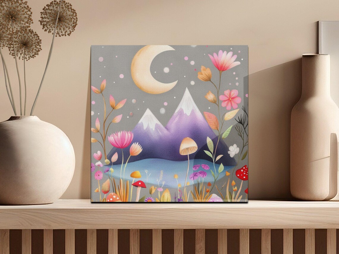 Whimsical Moonlit Fairy Garden Crescent Moon Wildflowers Magic Poster - Image 2