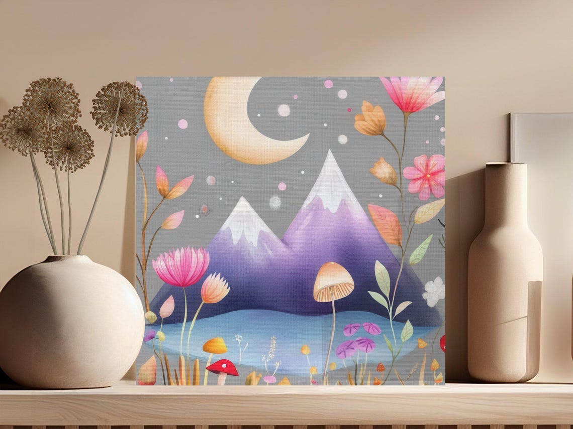 Whimsical Moonlit Fairy Garden Crescent Moon Wildflowers Magic Poster - Image 3