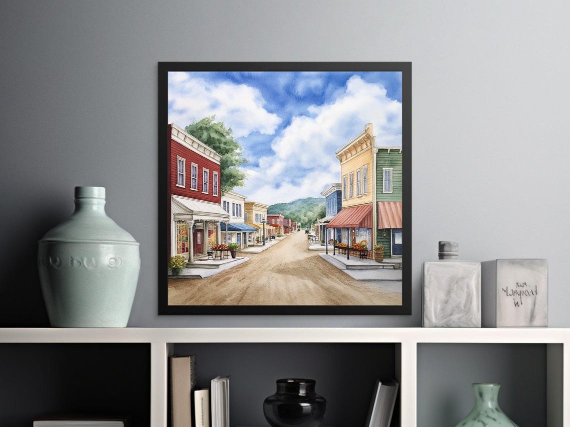 Watercolor Small Town Street Print Picturesque Village Art Charming Countryside Street Wall Decor New York Art 20x20 - Image 2