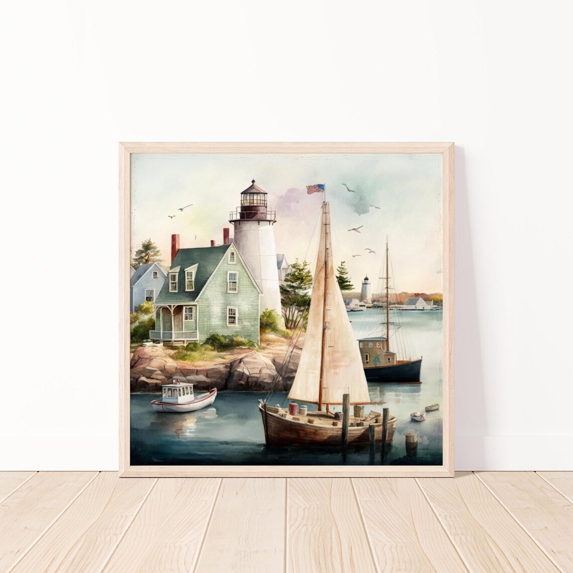 Coastal Lighthouse, Nautical Vintage Ocean Scene
