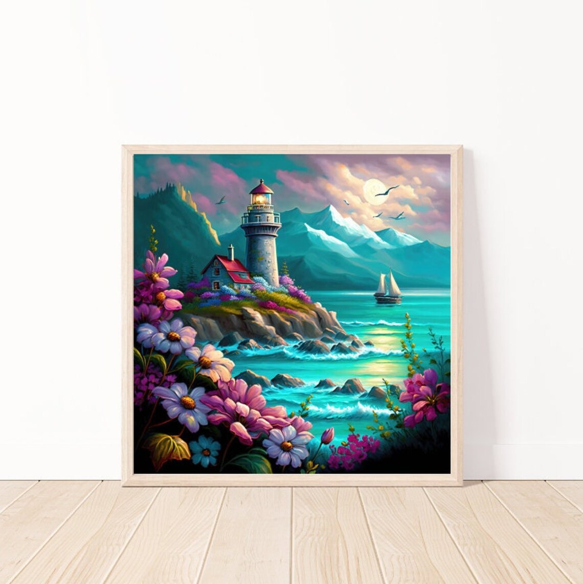 Sailboat Paradise Nautical Wall Art, Lighthouse Decor