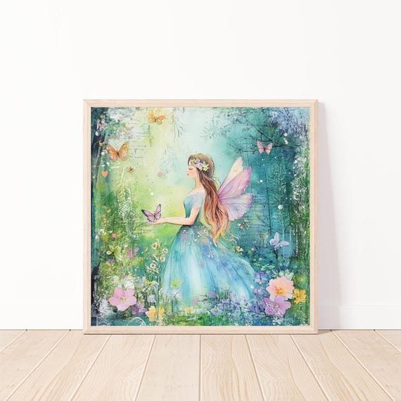 Forest Fairy With Butterflies Watercolor Enchanted Garden Art Poster