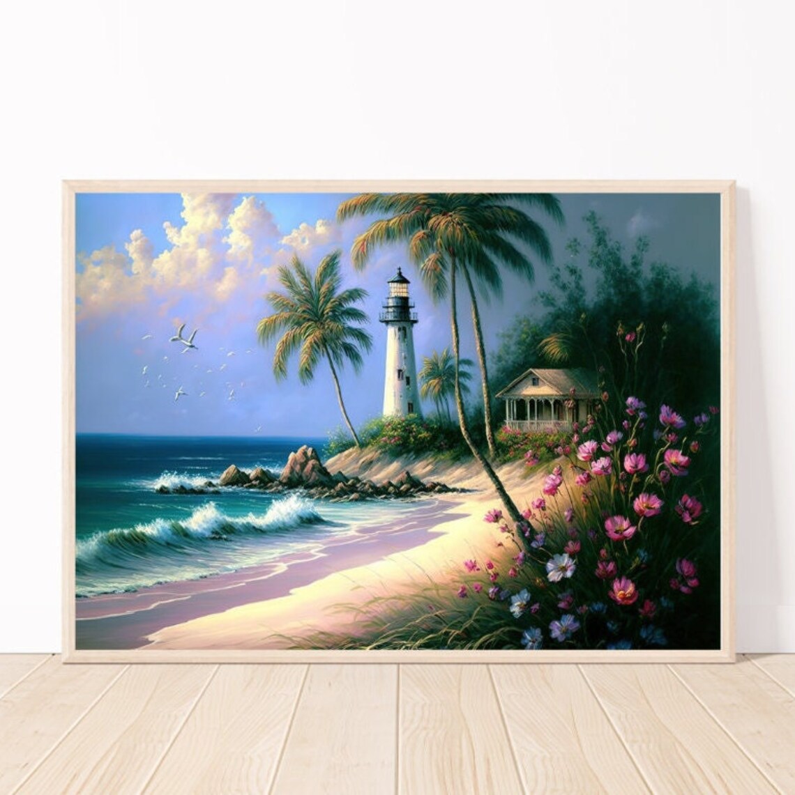 Lighthouse On A Tropical Beach, Nautical Landscape