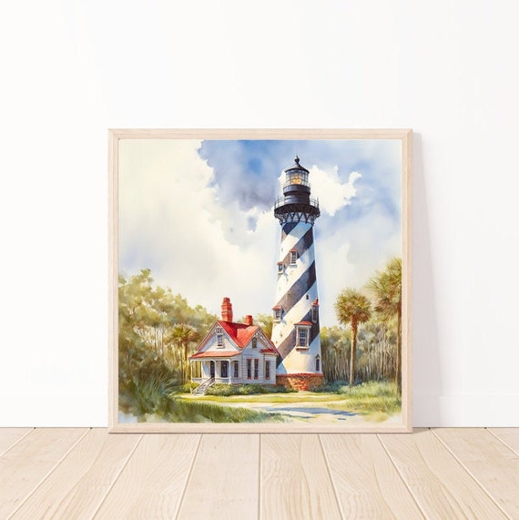 Watercolor Tropical Lighthouse Wall Art Tropical Landscape Ai Wall Art Lighthouse Print Lighthouse Beach 12 X 12