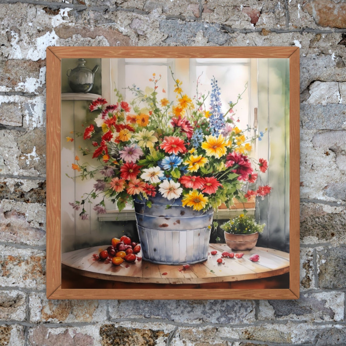 Watercolor Wildflower Bouquet in Tin Pail by Sunny Window Poster - Image 2