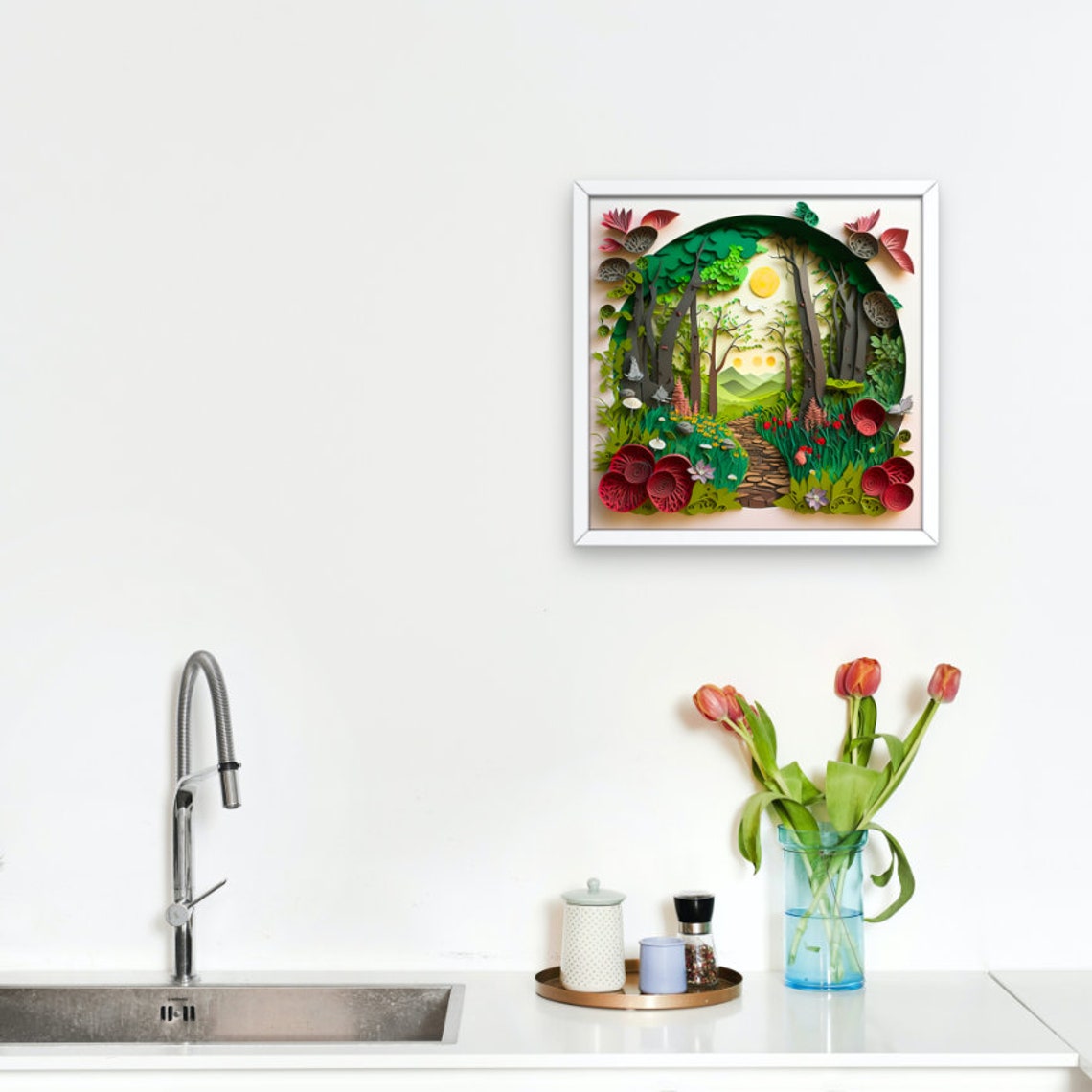 Layered Paper Forest Path Quilled Sunlit Woodland Scene Poster - Image 3