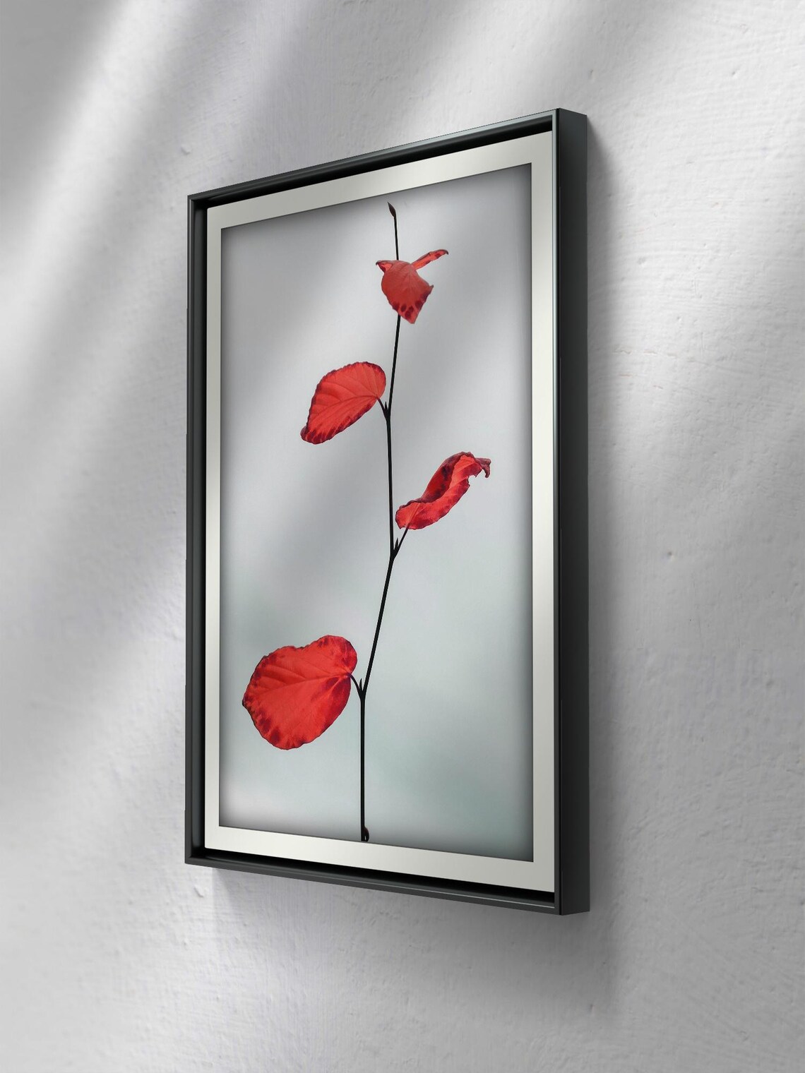 Minimalist Plant Artwork With Red Leaves - Image 2