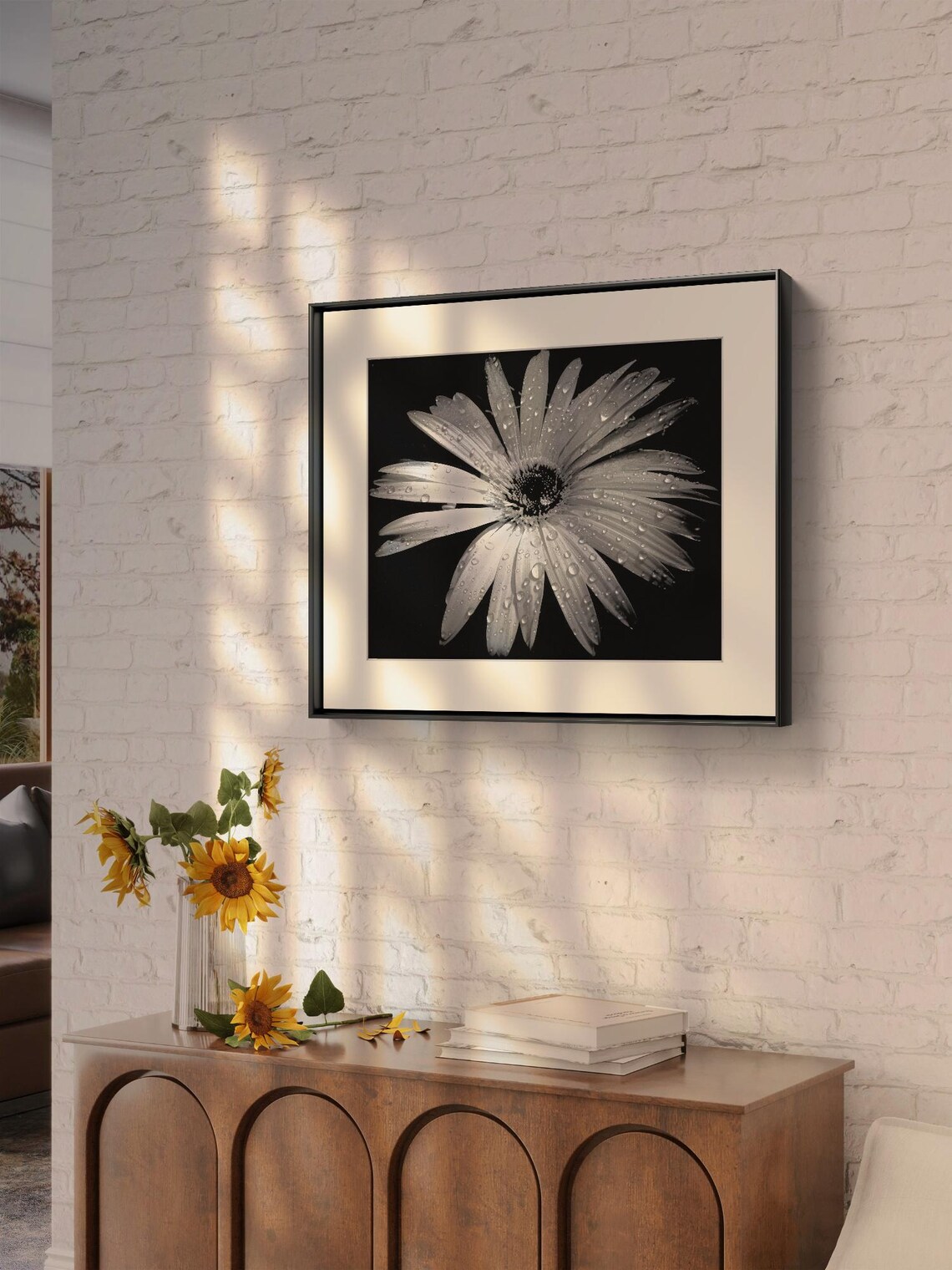 High Energy Black And White Flower With Water Droplets