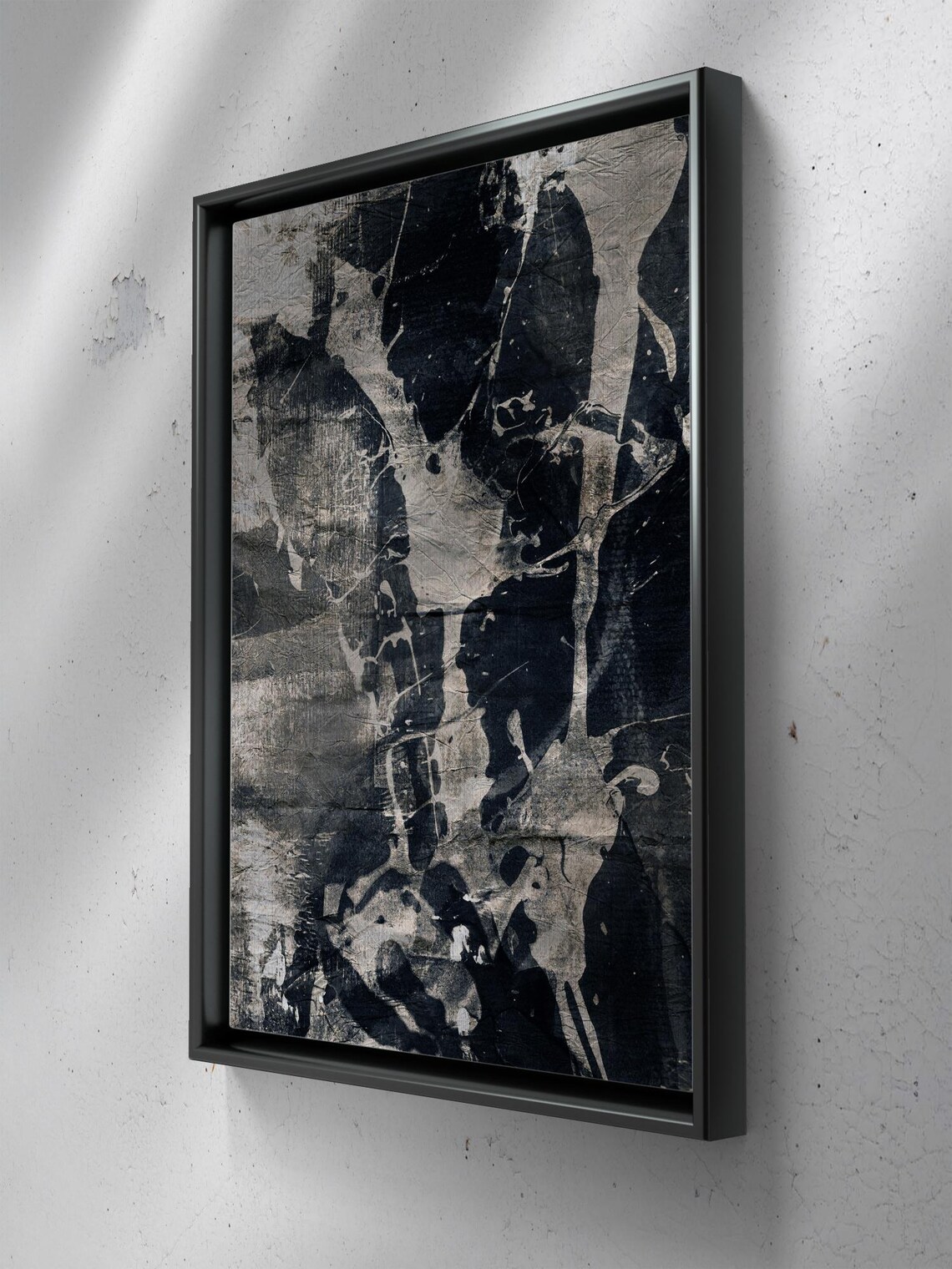 Black And White Streaks And Lines Abstract Night Sky Painting Acrylic On Paper Art Abstract Print - Image 2