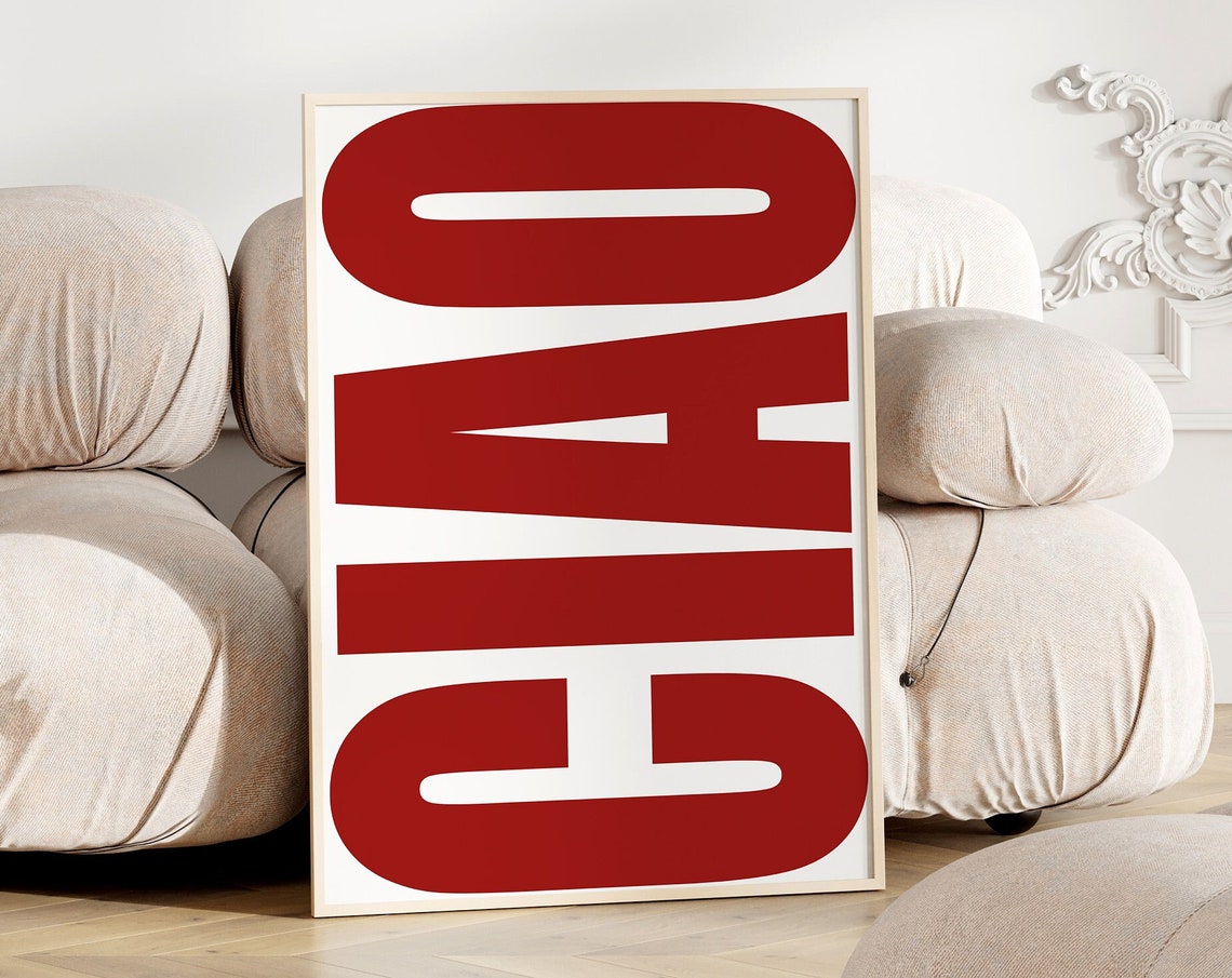 Ciao Bold Red Oversized Vertical Typography Italian Quote Poster - Image 4