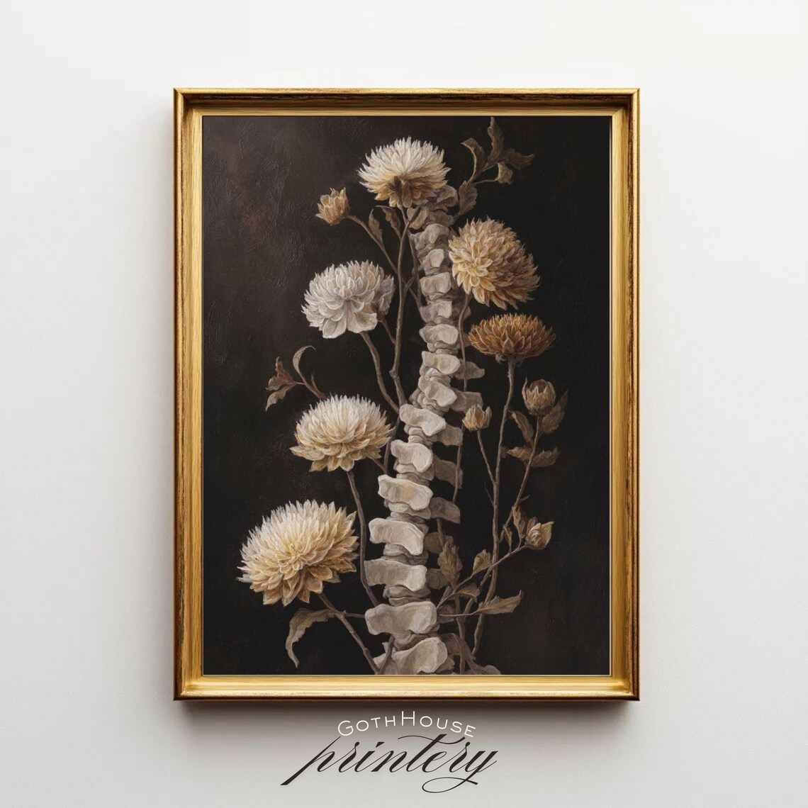 Gothic Floral Spine Art Print, Dark Academia Goth