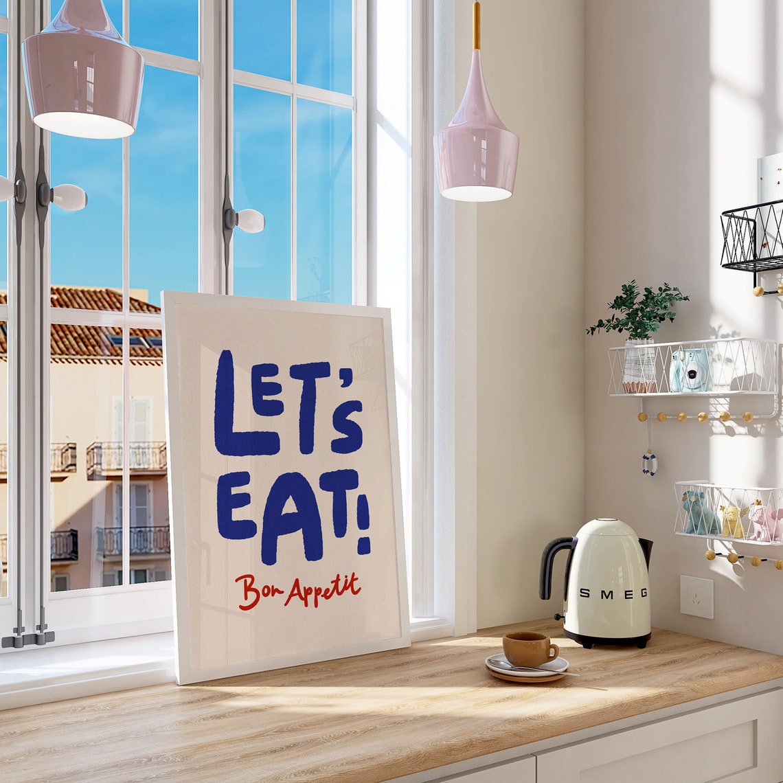 Lets Eat Bold Blue Typography with Bon Appetit Kitchen Poster - Image 3