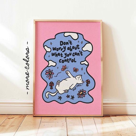 Dont Worry Print Positive Affirmations Poster Kids Motivational Decor Cute Cat Wall Art Office Desk Decor