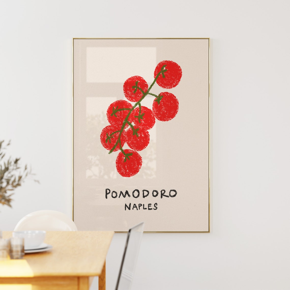 Pomodoro Naples Vintage Tomato Vine Illustration Kitchen Wall Poster