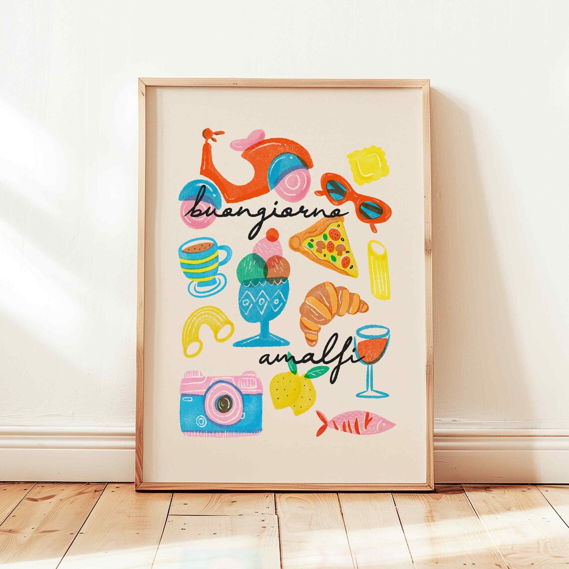 Amalfi Retro Italy Coast Travel Poster, Positano Decor