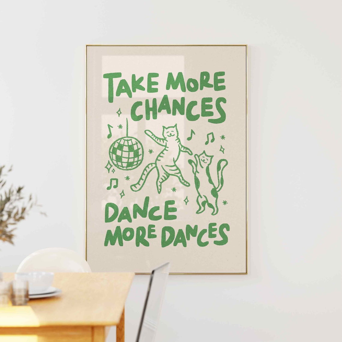 Dancing Cats Disco Ball Poster, Funky Cat Wall Art