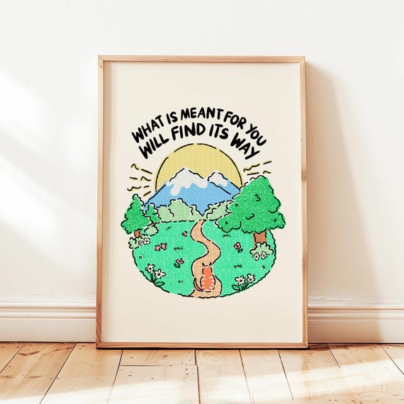 What Is Meant For You Print Positive Affirmations Poster Kids Home Office Decor Cute Cat Wall Art