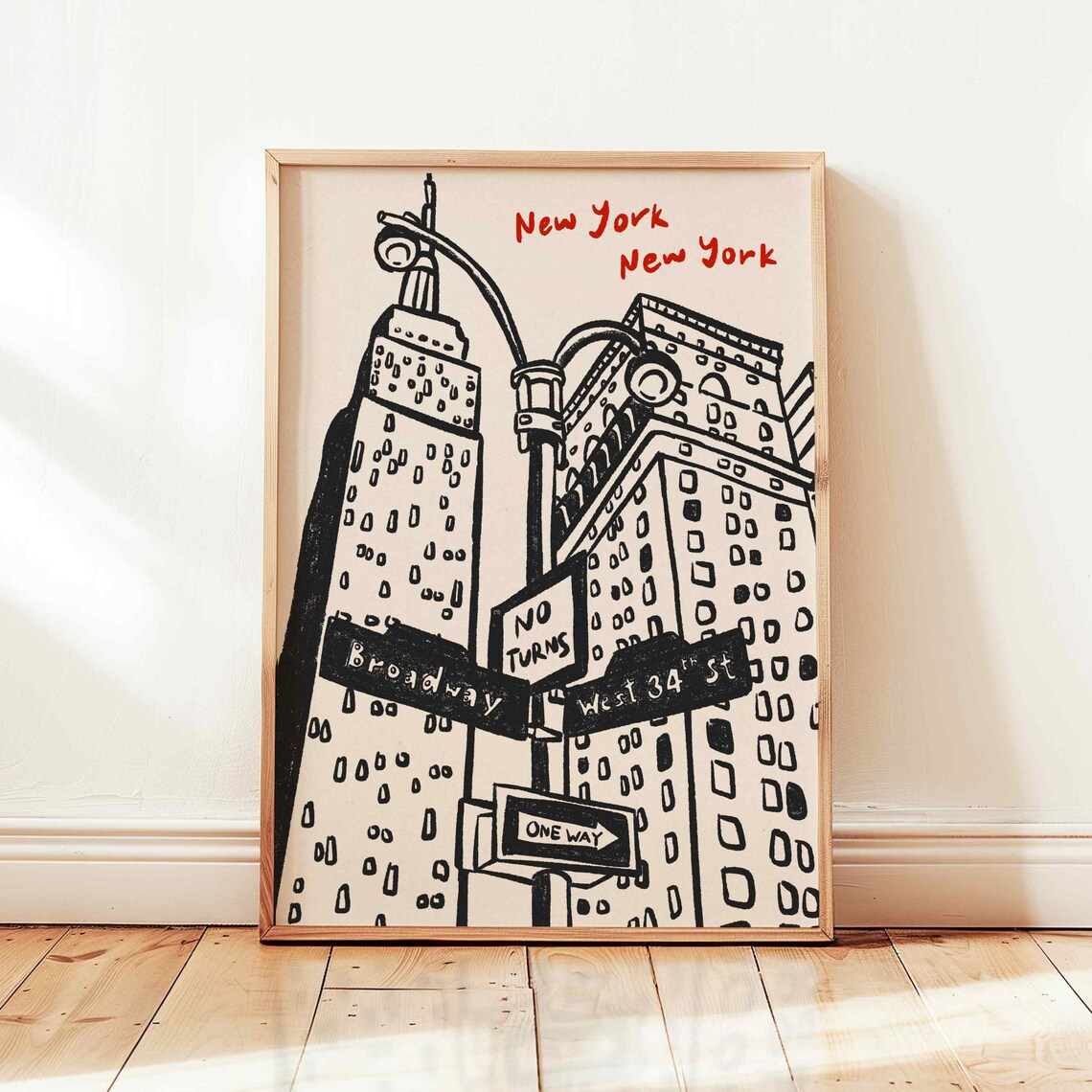 New York City Hand Drawn Ink Bleed Wall Art Print