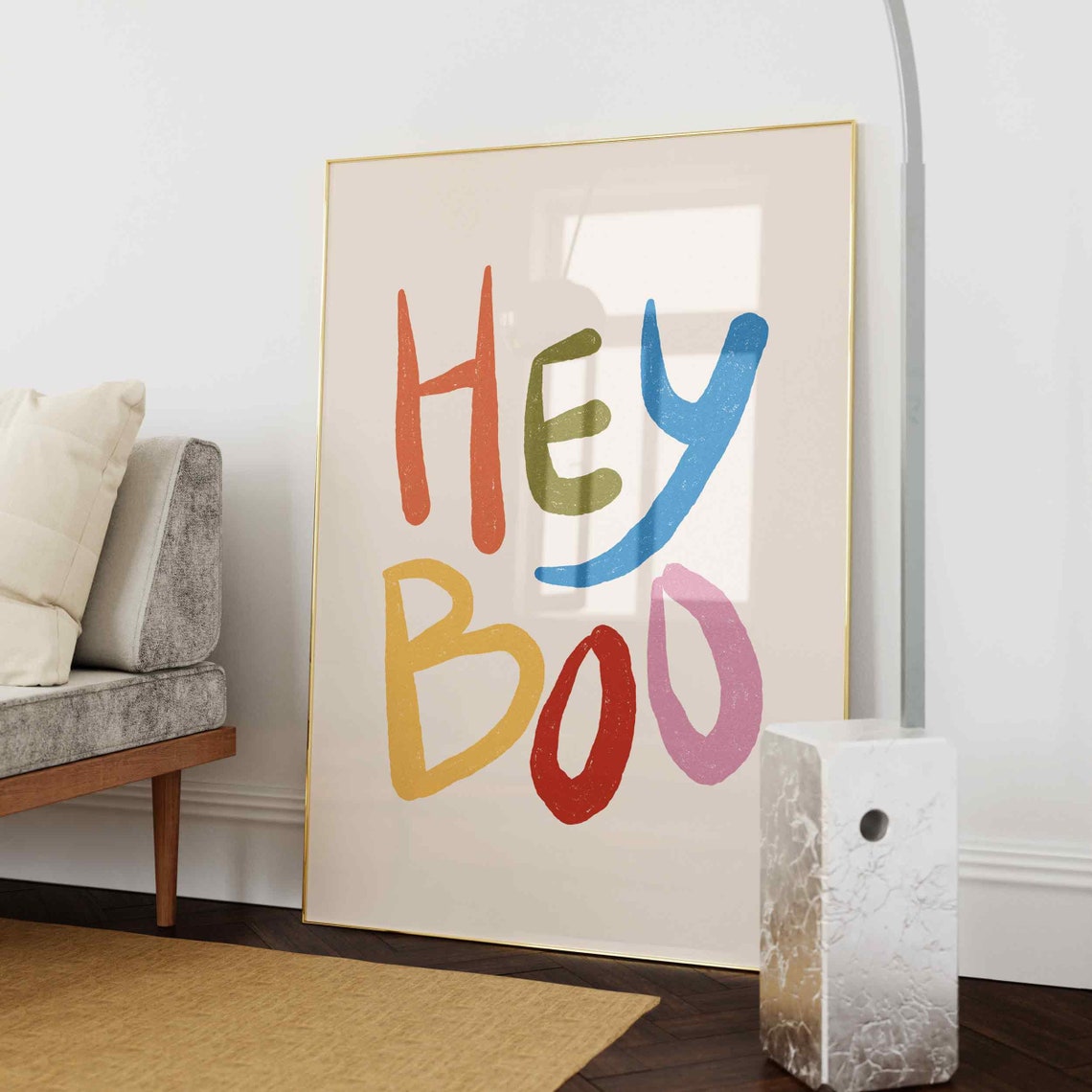 Hey Boo Black Hand Drawn Halloween Quote on Blush Wall Poster - Image 3