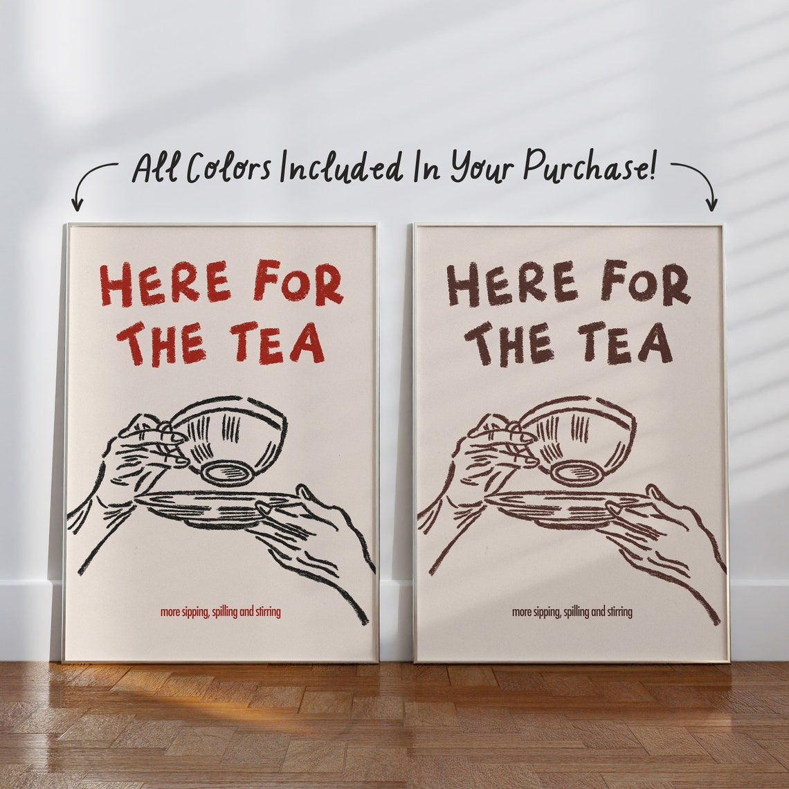 Here For The Tea Red Hand Drawn Teacup Illustration Cafe Poster - Image 2
