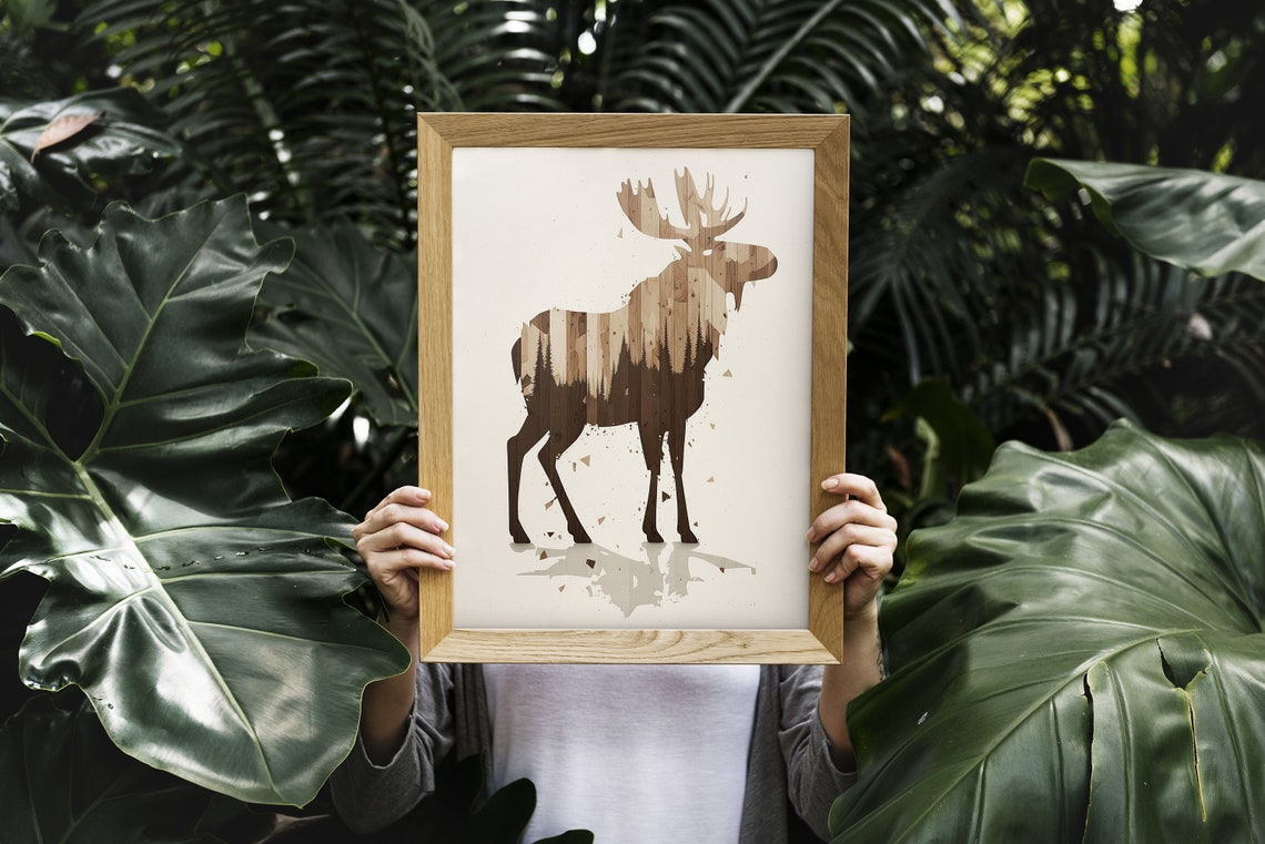 Moose Silhouette Forest Woodland Art Rustic Cabin Lodge Decor Print - Image 2