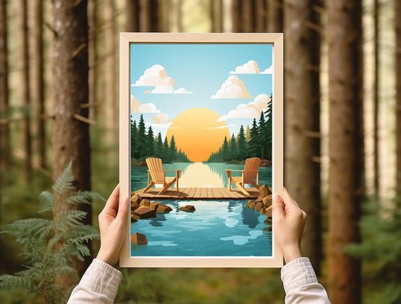Sunny Day Adirondack Chairs, Rustic Cabin Poster