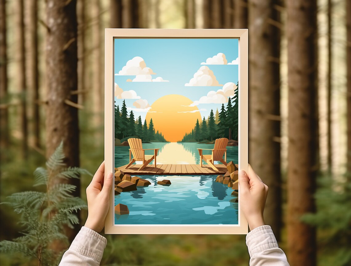 Sunny Day Adirondack Chairs, Rustic Cabin Poster