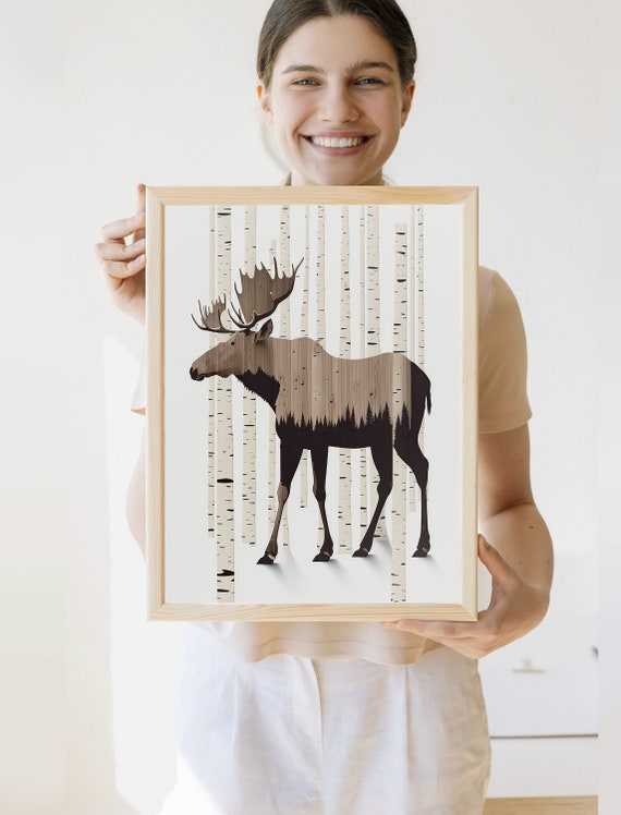 Moose Art Print, Rustic Lake House Decor