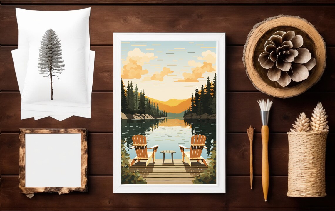 Sunset Adirondack Chairs Vintage Lake House Art Print - Image 2