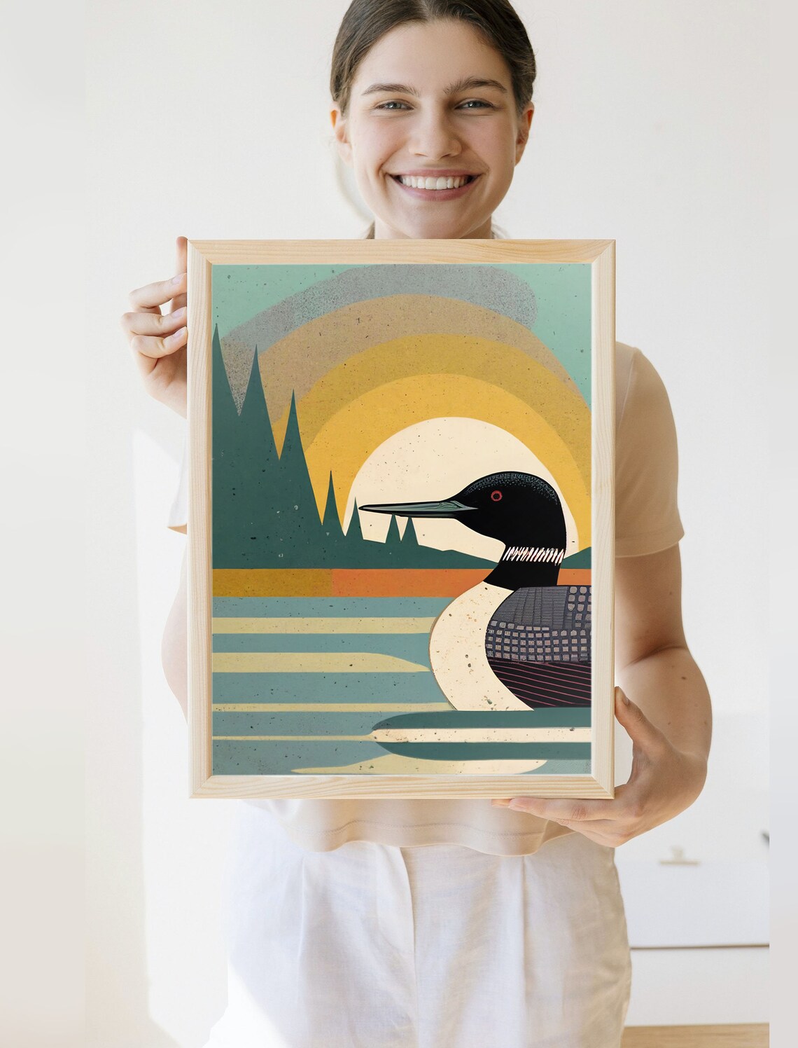 Vintage Loon Print, Minnesota Lake House Art