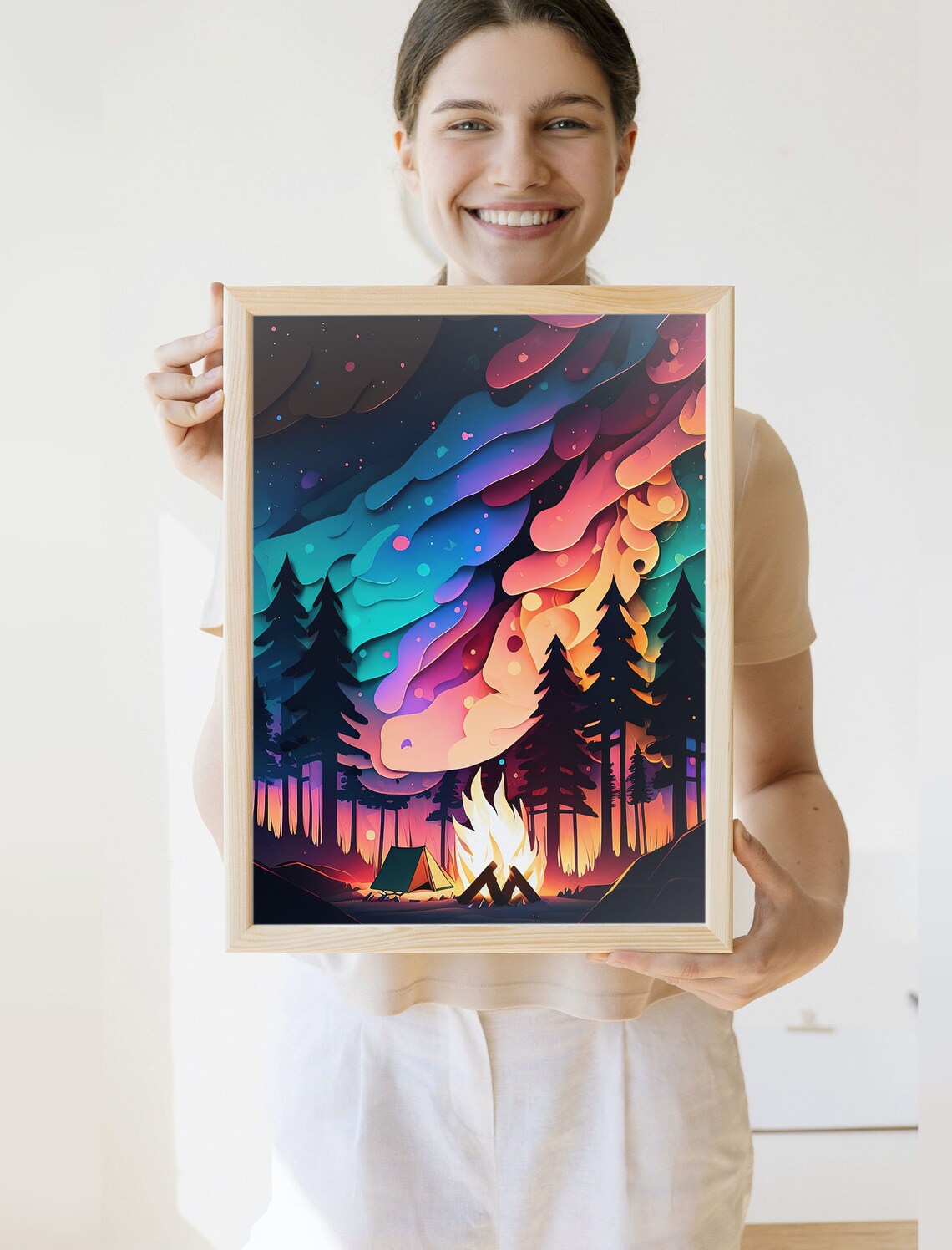 Camping Under the Stars Abstract Campfire Art Print