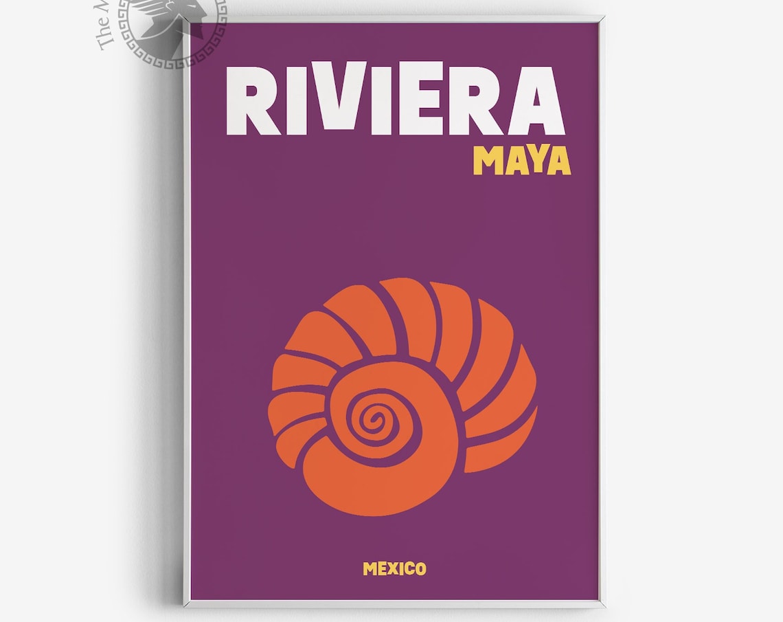 Riviera Maya Mexico Orange Nautilus Shell Purple Modern Travel Poster